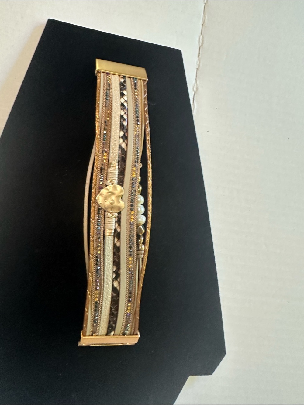 Multi-Texture Gold & Brown Statement Bracelet